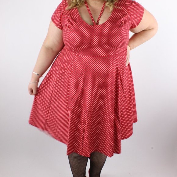 Cherry Velvet Dresses & Skirts - Cherry Velvet Red dress with tiny polka dots Plus